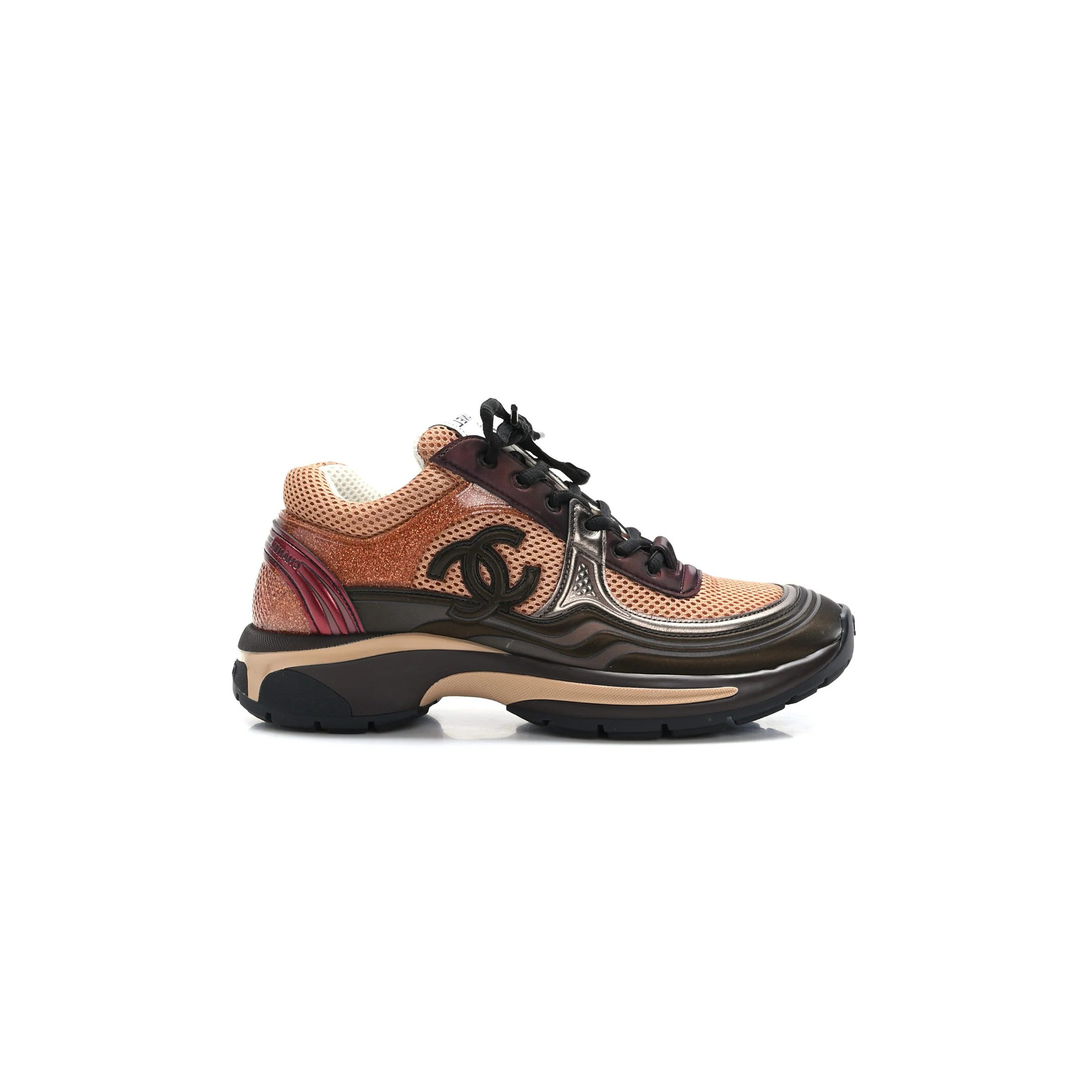 CHANEL FABRIC LAMINATED CALFSKIN STRETCH CC WOMENS SNEAKERS